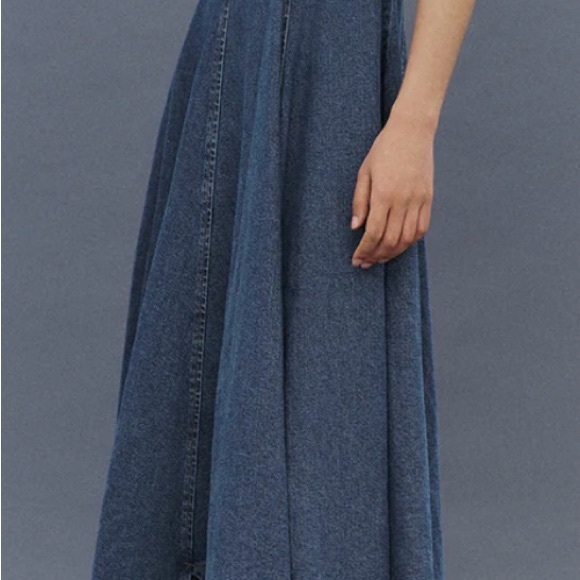 OFF-SHOULDER DENIM CAMI A-LINE DRESS - Picture 2 of 6